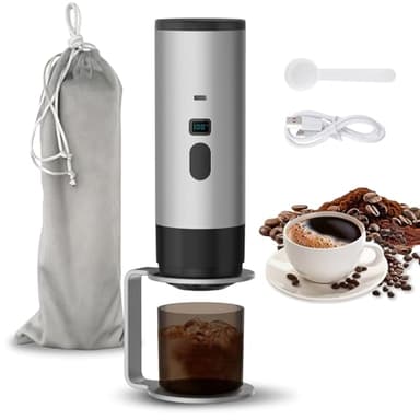Tragbare Kaffeemaschine, 3 in 1 akku kaffeemaschine mit Halterung, Auto Espressomaschine mit USB, Kompatibel mit Kapsel und Kaffeepulver, 3 Minuten Schnelles Erhitzen, für Reisen, Camping und Familien