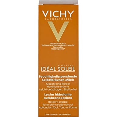 Vichy Ideal Soleil Selbstbräuner-Milch für Gesicht und Körper, Selbstbräuner mit Sheabutter, Für bis zu 8 Stunden Feuchtigkeit und eine einheitliche Bräune, 100 ml