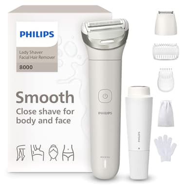 Philips Lady Shaver Series 8000 - kabelloser elektrischer Rasierer, nass und trocken, 3 Klingen, flexibler Scherkopf, LED-Licht, Gesicht/Beine/Körper/Bikinizone, 100 Min. Laufzeit, Modell BRL159/00