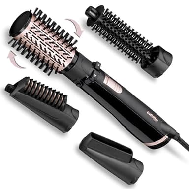 BaByliss Dry, Straighten and Style - Rotierende Warmluftbürste, 1000W Ionen Rundbürstenföhn mit 4 Aufsätzen zum Föhnen, Glätten, Volumen kreieren, Schwarz, AS200E