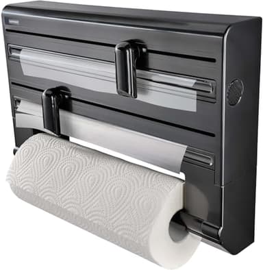 Leifheit Wandrollenhalter Parat Black, Küchenrollenhalter im modernen Design für DREI Rollen, saubere Schnittkanten, Küchenrollenwandhalter mit ergonomischer Form, Papierrollenhalter schwarz