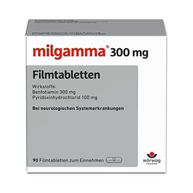 milgamma® 300 mg Vitamin B1 Filmtabletten mit Benfotiamin 300 mg (eine fettlösliche Vorstufe von Vitamin B1) und Vitamin B6, 90 Stück