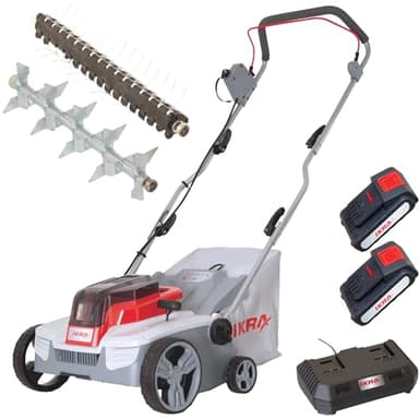IKRA Akku Vertikutierer Rasenlüfter 3in1 IAVL 2-2032, Fangkorb 30l, Arbeitsbreite 32cm, inkl. 2x Akku 20V 2,0Ah & Schnelllader