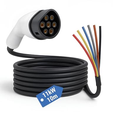 EVify Typ 2 Ladekabel 11kW 10M offenes Ende für Elektroauto & Hybrid • Ersatzkabel 3 phasig 16A für EV PHEV • geeignet für alle E Autos Modell 3 S X Y, ID3, ID4, ID5