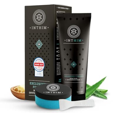 IntHim Enthaarungscreme Intimbereich Männer – Sanfte, Gründliche Haarentfernungscreme + Glatte Haarentfernung mit IntHim DermaClean Pro Schwamm – Hair Removal Cream Intimbereich, Po & Hoden
