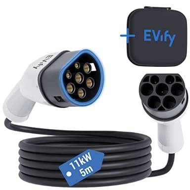 EVify Typ 2 Ladekabel 11kW 5M 16A für Elektroauto & Hybrid inkl. Kabeltasche • Kabel 3 phasig für EV/PHEV • E Auto Ladekabel Typ 2 11kw • geeignet für Modell 3 S X Y, ID3, ID4, ID5, ID7, Elroq, Enyaq