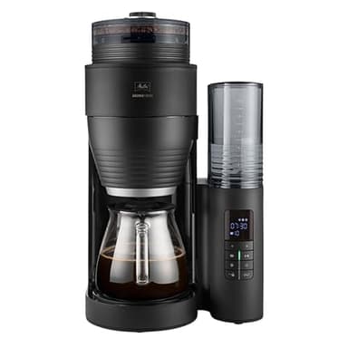 Melitta AromaFresh X – Filterkaffeemaschine mit integriertem Mahlwerk, Glaskanne und Timer-Funktion, für bis zu 10 Tassen Kaffee, in Schwarz/silber