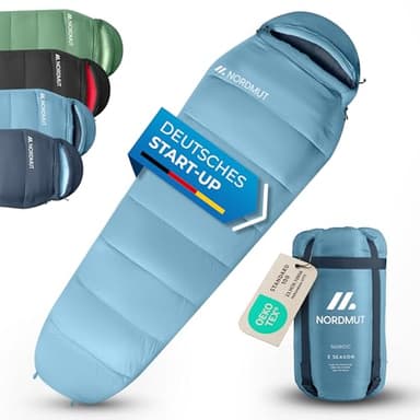 NORDMUT Schlafsack Winter -10 bis 0 Grad komprimierbar- Winterschlafsack Outdoor für Trekking & Camping 1.800 g - Mumienschlafsack wasserabweisend 350GSM (Blau)