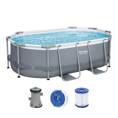 Bestway Power Steel Frame Pool Set, oval, mit Filterpumpe 305 x 200 x 84 cm, grau, 5614A