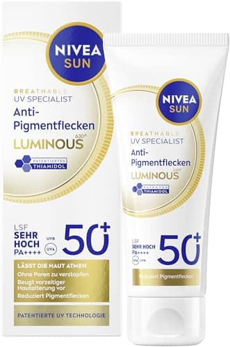 NIVEA SUN Anti-Pigmentflecken Sonnenschutz, Sonnencreme Fluid mit Thiamidol, Gesichtspflege gegen Pigmentflecken, Breathable UV Specialist Luminous630 LSF 50+ (40 ml)