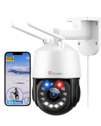 Ctronics 5MP 30X Optischer Zoom Metall Überwachungskamera Aussen, 2,4/5GHz WLAN Kamera Outdoor mit 150m Nachtsicht, Automatische Kamerafahrt & Zoom, Rote & Blaue Warnlichte,TF/Cloud,IP66 (weiß)