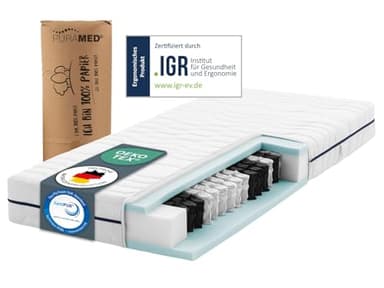 PURAMED Taschenfederkernmatratze 90x200 cm | Härtegrad H3 | Höhe 20 cm | ergonomische 7-Zonen Matratze | waschbarer Mikrofaser-Bezug | Oeko-TEX® & CertiPUR Zertifiziert | produziert in Deutschland