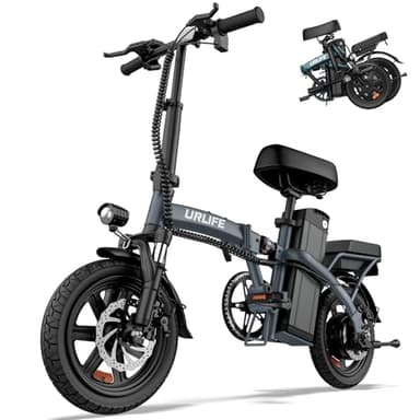 URLIFE E-Bike Klapprad 14", 48V 7.5Ah Austauschbarem Akku für Lange Reichweite bis 60KM, Elektrofahrrad 250W Motor, 3 Fahrmodi, Sitzhöhe Verstellbar, Falt-Pedelec ebike für Herren Damen Grau