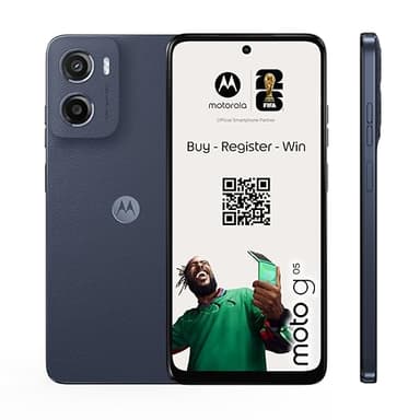 Motorola Moto g05 Smartphone (Kratzfestes 6,67"-HD+-Display Dank Corning Gorilla Glass 3, wasserabweisend, 50-MP-Kamera, 4/128 GB, 5100 mAh, TurboPower-Aufladen, NFC) Demin Blue, inkl. Schutzcover