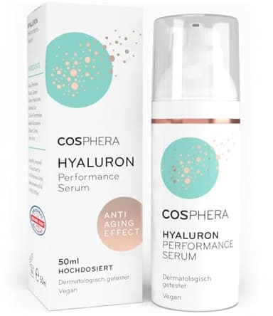Cosphera Hyaluron Serum hochdosiert 50ml Vegan I Hyaluronsäure Konzentrat Microneedling geeignet I Anti Falten Creme für Augen, Gesicht, Hals & Dekollete Anti Aging Gel für Frauen und Männer