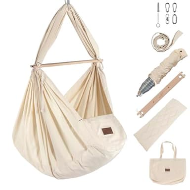 SCHMUSEWOLKE Federwiege Komplett-Set - Hängematte für Babys und Kleinkinder ab Geburt bis 3 Jahre - Bio-Baumwolle - Mit Kunstfasermatratze