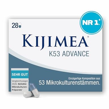 Kijimea® K53 Advance – Darmbakterien Kapseln hochdosiert | 53 Bakterienstämme aus der Darmflora | mit Biotin & Niacin | >500 Milliarden KBE je Packung | laktosefrei | glutenfrei - 28 Kapseln