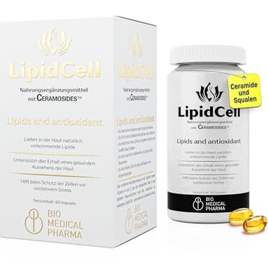 Ceramide Kapseln – CERAMOSIDES Phytoceramide 30mg mit Squalan, Vitamin A und E – Für trockene Haut – LipidCell (60 Kapseln, Monatsvorrat)