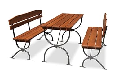 METRO Professional Bierzeltgarnitur, 3-TLG. Gartenmöbel Set, 1 Bier-Tisch 180 x 60 cm, 2 Bierbänke 180 x 36 cm, Klappbar, Braun/Silber