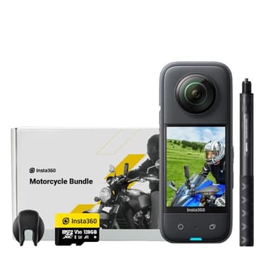 Insta360 X3 Motorrad-Bundle - wasserdichte 360°-Actionkamera mit 1/2"-Sensor, 5,7K 360°, 72MP 360°-Fotos, Stabilisierung, 2,29"-Touchscreen, Vibrationsfeedback, KI-Bearbeitung, Live-Streaming