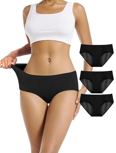 TIICHOO Periodenunterschwäsche Starke Blutung Bequem Perioden Unterwäsche 3er Pack (M, 3 Schwarz)