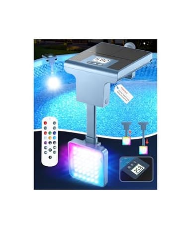 DeeprBlu 2-in-1 Poolbeleuchtung Solar für Metallrahmen-Aufstellpool, Digitales Poolthermometer mit Hintergrundbeleuchtung, Poolbeleuchtung Unterwasser mit Fernbedienung, Hochhelligkeit Pool Lichter
