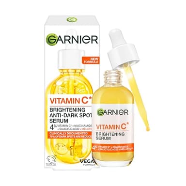 Garnier Vitamin C Aufhellendes Serum gegen Pigmentflecken, Gesichtsserum mit 4 Prozent Vitamin C, Niacinamid, Salicylsäure und Melasyl, für einen strahlenden Teint, für alle Hauttypen, 1 x 30 ml