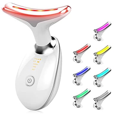 CooBES Elektrisches Gesichtsmassagegerät Anti-Falten,Hals Gesichtsstraffungsgerät,Face Gegen Falten Beauty Meter,EMS Gesichtspflegegerät Anti-Falten Gerät für Damen (7 Farbige LED-Modi-Weiß)