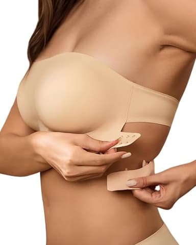 SHARICCA Trägerloser BH Damen ohne Bügel Nahtlos BH ohne Träger Push Up Nahtlos Tube Top BHS Seamless Bralette mit Rutschfestes Silikon(Beige-1P01-L)