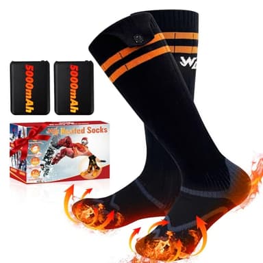 Beheizte Socken, 2024 neueste wiederaufladbare beheizte Socken, 5000mAh extra große Batterie Lange Lebensdauer bis zu 65°C große Heizfläche, geeignet für Outdoor Skifahren Winter Camping Wandern
