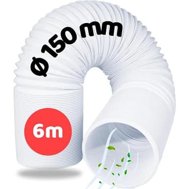 Home Melody Abluftschlauch 150mm 6 Meter PVC flexibel für mobile Klimaanlagen, Wäschetrockner, Abzugshaube, Flexschlauch Flexrohr Abluft-Schlauch Klimagerät Verlängerungsschlauch Fenster Luftschlauch