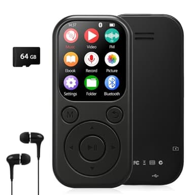 MP3 Player mit Bluetooth 5.3, Tragbarer Musikplayer mit 64GB Speicherkarte, FM Radio, Sprachaufnahme, HiFi Sound, MP3 & MP4 Player, Kinder MP3 Player, Kopfhörer inklusive, Unterstützt bis zu 128GB