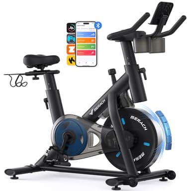 MERACH Heimtrainer Fahrrad mit Magnetischem Widerstand, Leises Bremsbelag/Hometrainer Fahrrad mit Verbessertem LCD-Monitor, Indoor Cycling Bike mit Hantelrack, Tablet-Halter, Eigener App, Bis 136KG