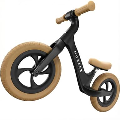 MOREEZ® 12 Zoll Laufrad ab 2 Jahre – Ultraleicht & Höhenverstellbar – Kinder Lauflernrad mit Sturzschutz, pannensichere Räder, Fußstütze für Mädchen & Junge (2-5 Jahre, bis 50kg) – Warmes Tiefschwarz