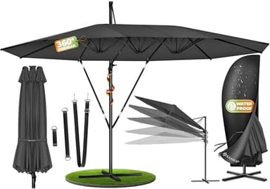 KESSER® Sonnenschirm Doppelsonnenschirm 4,6m x 2,7m | Ampelschirm Abdeckung & Ständer | Kurbelschirm Aluminium wasserabweisend | Neigbar Kippbar 360° Drehbar Anthrazit