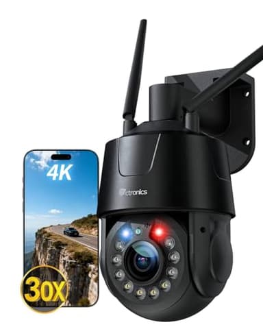Ctronics 4K 30X Optischer 3D Zoom Überwachungskamera Aussen mit Auto-Tracking & Zoom, 150m IR/50m Farbe Nachtsicht, 5G/2.4GHz, Rot/Blau Licht, 2 Patrouillen & 32 Presets, 256GB TF/FTP/NVR, Metall