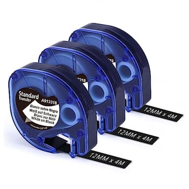 Aken Schriftband kompatibel mit Dymo Letratag Etikettenband 12mm x 4m Weiß auf Schwarz, A913318 kompatibel mit Dymo LetraTag LT-100H Plus LT-100T XR 200B