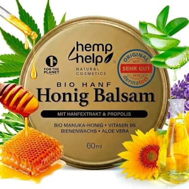 Manuka-Honig-Hanf-Salbe für Neurodermitis & Ekzeme, Schuppen - Propolis, Bienenwachs, Aloe Vera- Dermatologisch Empfohlen, Heilt Trockene, Rissige Haut