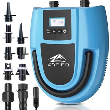 Sup Pumpe Elektrisch, Elektrische Luftpumpe 20PSI Hochdruck 12V DC Auto-Off Intelligente Zweistufige Tragbarer Inflator & Deflator mit LCD Digital für Stand Up Paddling Board,Schlauchboot (Blau)