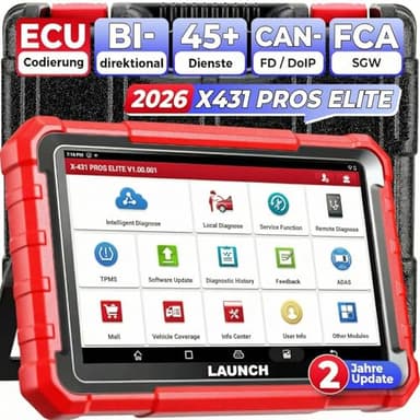 LAUNCH X431 PROS Elite OBD2 Diagnosegerät, Bi-direktionales Auto Scan-Tool mit ECU-Codierung, FCA SGW Autos, CANFD & DOIP, 45+ Zurücksetzen, All-System-Diagnose, Aktive Tests