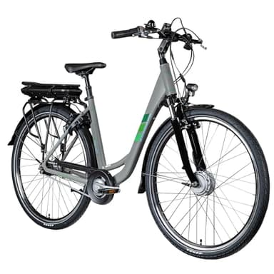 ZÜNDAPP Z502 E Bike Damen 28 Zoll Pedelec 155-180 cm Elektrofahrrad 7 Gang Damenfahrrad 522 Wh E Fahrrad (grau/grün, 50 cm)