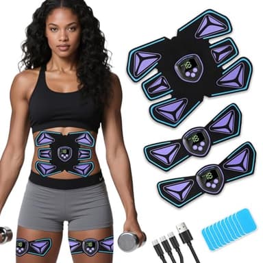 Braload EMS Abs Stimulator Elektrisches Trainingsgerät, Wiederaufladbarer Bauchmuskel-Gürtel mit 10 Gel-Pads, 6 Modi & 15 Intensitätsstufen, Für Bauch/Arme/Beine geeignet (Käfer)