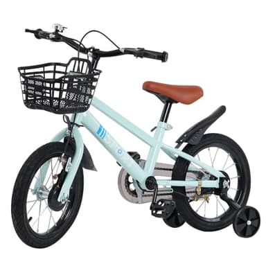 OHMG 12/14/16 Zoll Kinderfahrrad für ab 3-9 Jahre Jungen & Mädchen,Kinder Fahrrad mit Stützrädern, Fahrrad für Kinder, HöHenverstellbar Kinderfahrräder für Schulung Outdoor Reiten (Cyan-14 Zoll)