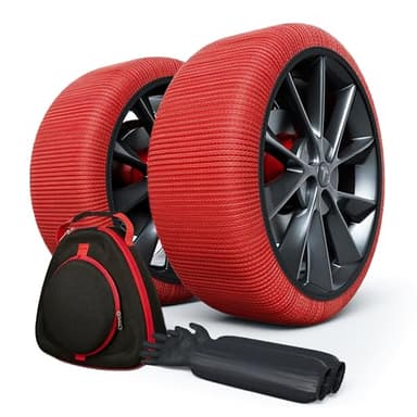 SOTISI Winterreifen Schneeketten M - EN 16662-1- Hochsichere, leicht installierbare Textil Schneeketten für Autos - rutschfeste, strapazierfähige Ketten - Set mit 2 Ketten + Handschuhe(Rossi)