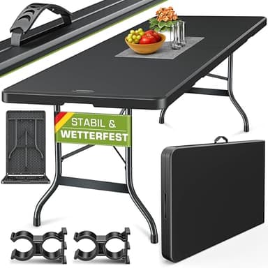 tillvex Gartentisch 220x70cm klappbar Kunststoff | Buffettisch mit Tragegriff | Klapptisch für Garten Terrasse und Balkon | Campingtisch 10 Personen