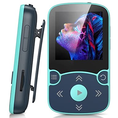 AGPTEK MP3 Player Bluetooth 5.0 Sport 32GB mit 1,5 Zoll TFT Farbbildschirm, Mini Musik Player mit Clip, Unterstützt bis 128GB TF Karte, mit unabhängiger Lautstärketaste, Blau