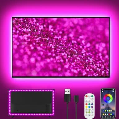 LED TV Hintergrundbeleuchtung, 5m LED Streifen für 45-75 Zoll TV, USB Led Strip mit Musik Sync, RGB TV Backlight Bluetooth APP&Fernsteuerung, Led Fernseher Beleuchtung für Deko (16.4FT for 45"-75"TV)