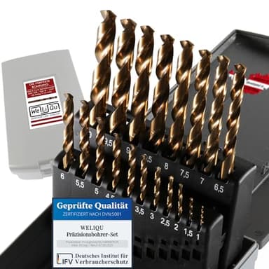 WELIQU Metallbohrer Set HSS-E Cobalt Pro 19-teilig - M35 Spiralbohrer-Set - 1-10mm, 0,5mm Schritte - Selbstzentrierend für Edelstahl, Stahl, Eisen usw.