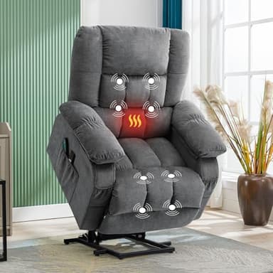 Bosmiller Elektrische Aufstehhilfe Relaxsessel Aufstehsessel Verstellbar Fernsehsessel Heizung Sessel mit Aufstehhilfe TV Sessel mit Massage Wärmefunktion Liegesessel, Grau