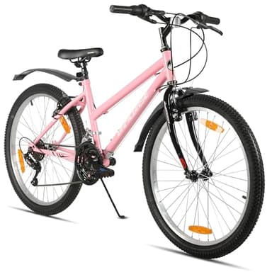 Hiland 26 Zoll Damen Mountainbike, Fahrrad für Mädchen & Frauen, 18-Gang MTB Fahrrad mit V-Bremse vorne & hinten, Robuster Stahlrahmen Mountainbike, Rosa
